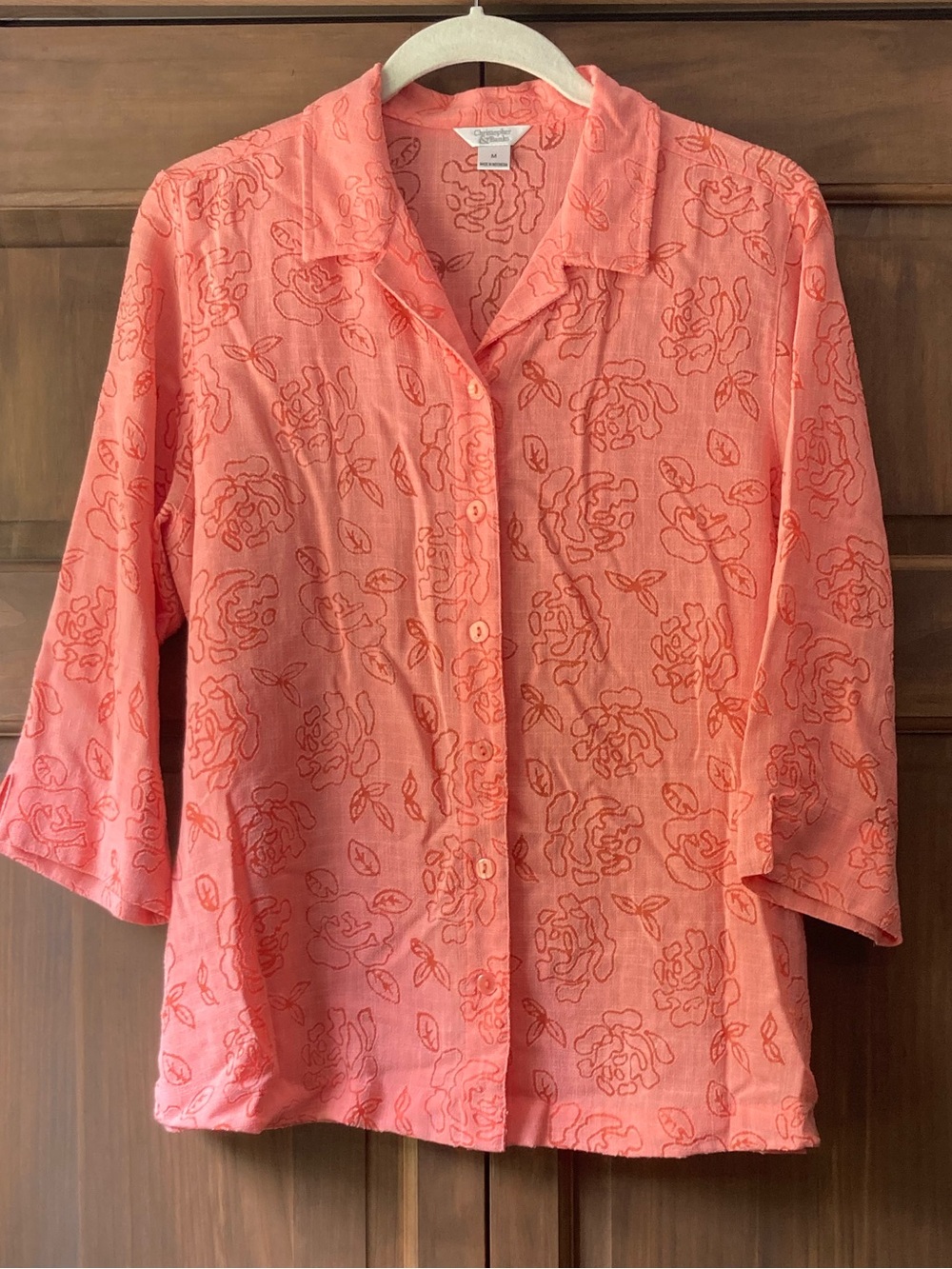 Christopher & Banks Cantaloupe Orange 3/4 Sleeve Button-up Shirt Medium